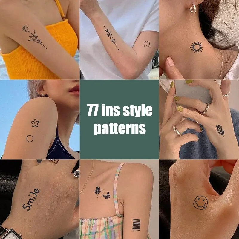 

77 Tattoo Stickers With Fresh Herbal Juice, Non Reflective Semi Permanent Waterproof Disposable Cute Tattoo Patterns