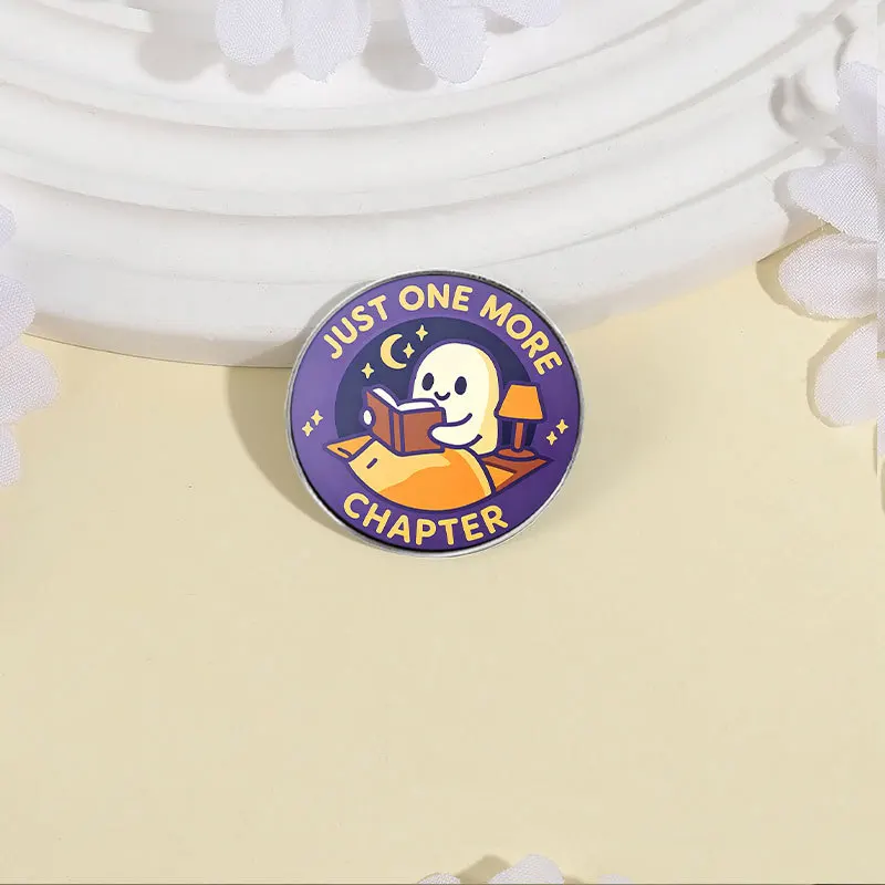 Lapel Pins Creative Cartoon Ghost Reading Brooch Funny Night Reading Text Brooch Student Bag Accessories Brooches on Clothes Pin