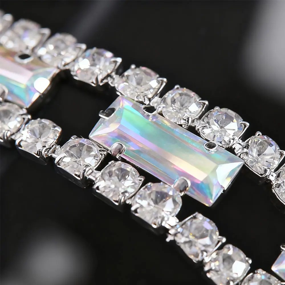 

Iridescent Rectangle Crystal Trim Chain Versatile Garment Accessory Fashion Apparel Decoration for Dress, Belt & Craft