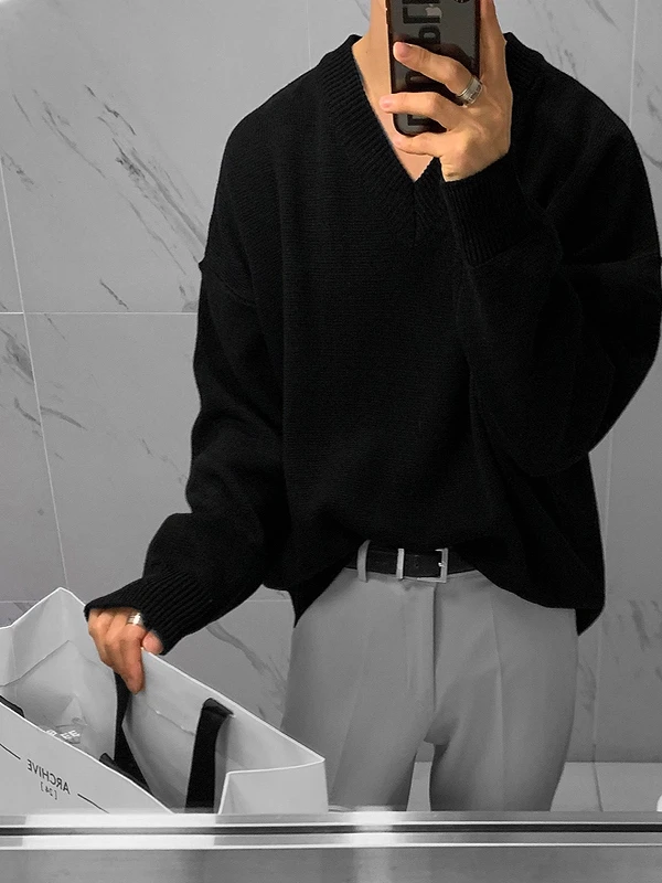 

Свободный мужской трикотаж V-Ne, осень-зима, новый корейский вариант, модный однотонный базовый свитер, пальто для молодежи