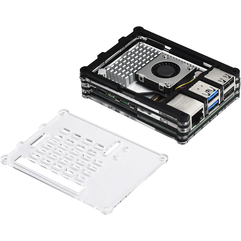 Raspberry Pi 5 Acrylic Case with Cooling Fan Kit, Pi5 Case Active Cooler Heatsink Box Shell for Raspberry Pi 5 4GB/8GB