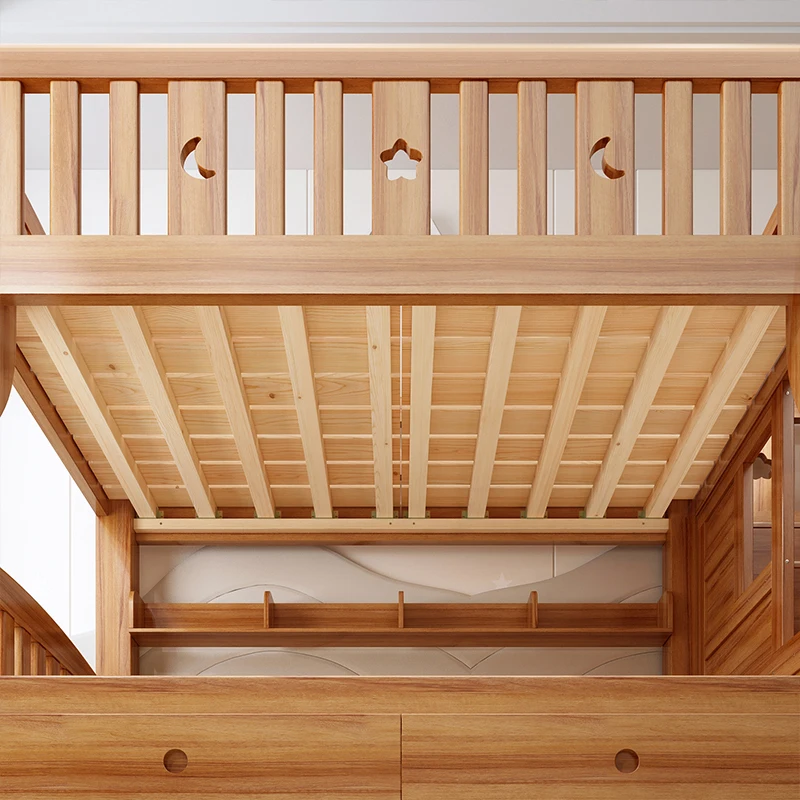 Full solid wood bed with upper and lower bunk beds, high and low beds, upper and lower bunk beds, adult household combination