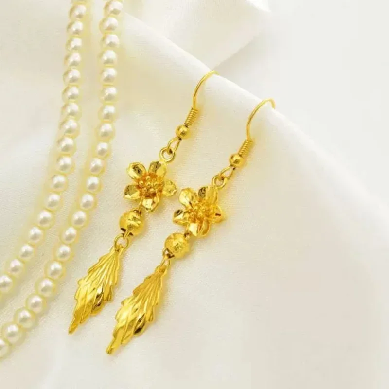 High Quality 999 Pure Gold Earrings 24K Bauhinia Leaf Real Gold Earrings AU999 Luxury Quality Jewelry Gold Earrings for Women