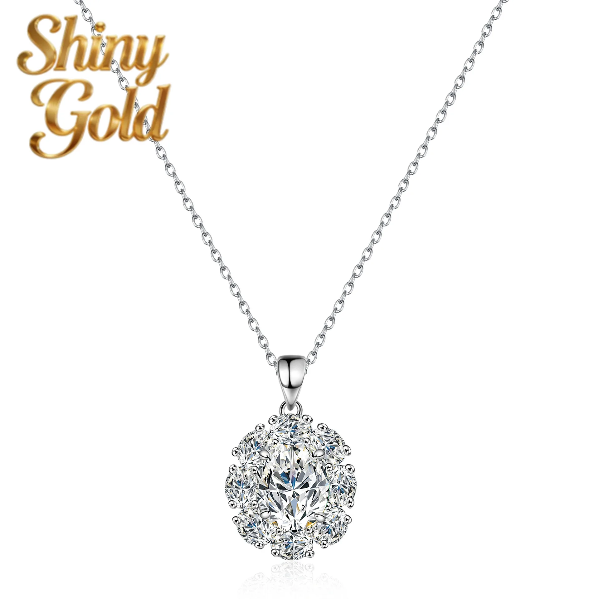 

ShinyGold Women's PT950 Platinum Necklace - 2 Carat Emerald - Cut Oval Moissanite Pendant, Chic Collarbone Chain