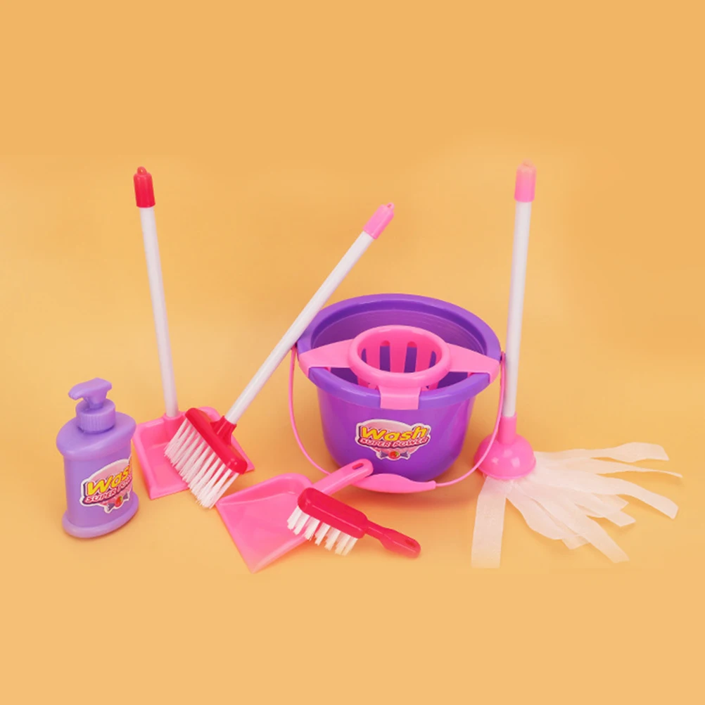 7 pcs 1 Set Kit Kids Pretend Play Role Play Cleaning Tools Children Cleaning Playset Broom Dustpan Sweeping