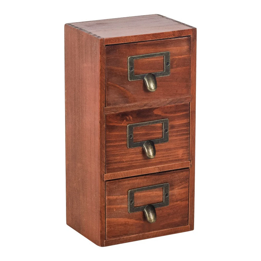 

3 Drawer Box Desk Organizer Vanity Dresser Mini Wooden 9010 Retro Style Vanity Drawer Organizer School Supplies