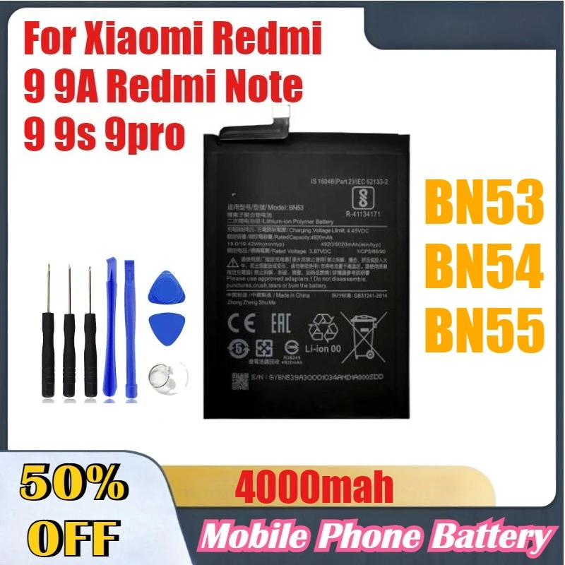 

BN53 BN54 BN55 Mobile Phone Batteries Replacement Battery for Xiaomi Redmi Note 9Pro For Redmi 9/Note 9 5G for Redmi Note 9S