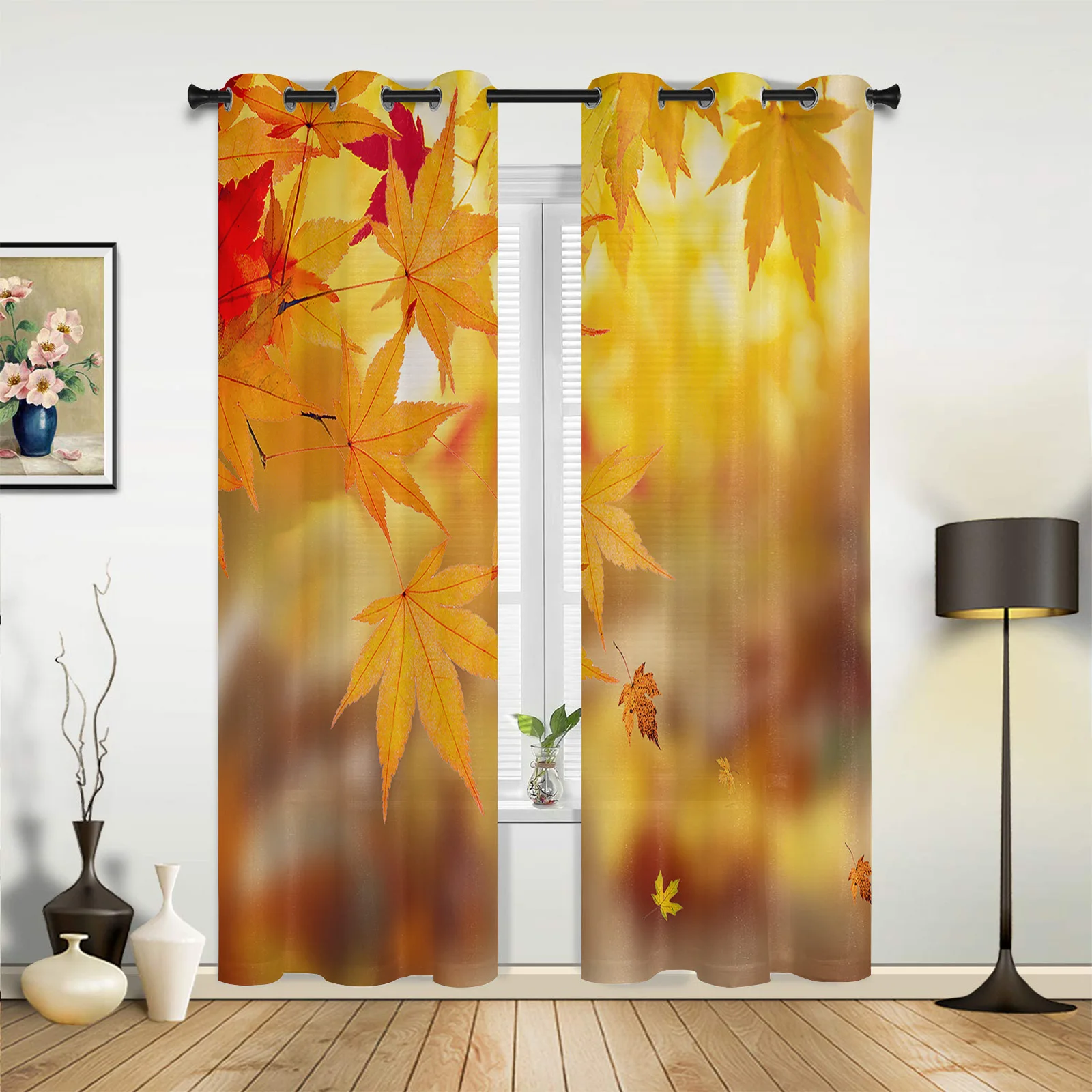 Home Kitchen Curtains Autumn Red Maple Leaf Bedroom Living Room Curtains Outdoor Gazebo Garden Terrace Decorative Curtains