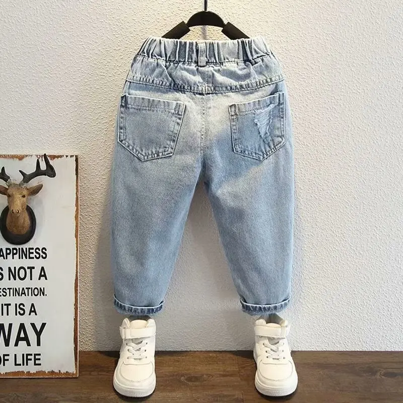 spring autumn Children Jeans Denim Ripped  Pants Boys Girls Jean Clothing Cotton trousers