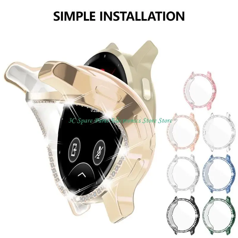 SZ Sparkling Single Row Diamond TPU Protector Cover Watch Case for Venu 3/Venu 3S Stylish Electroplated Shell