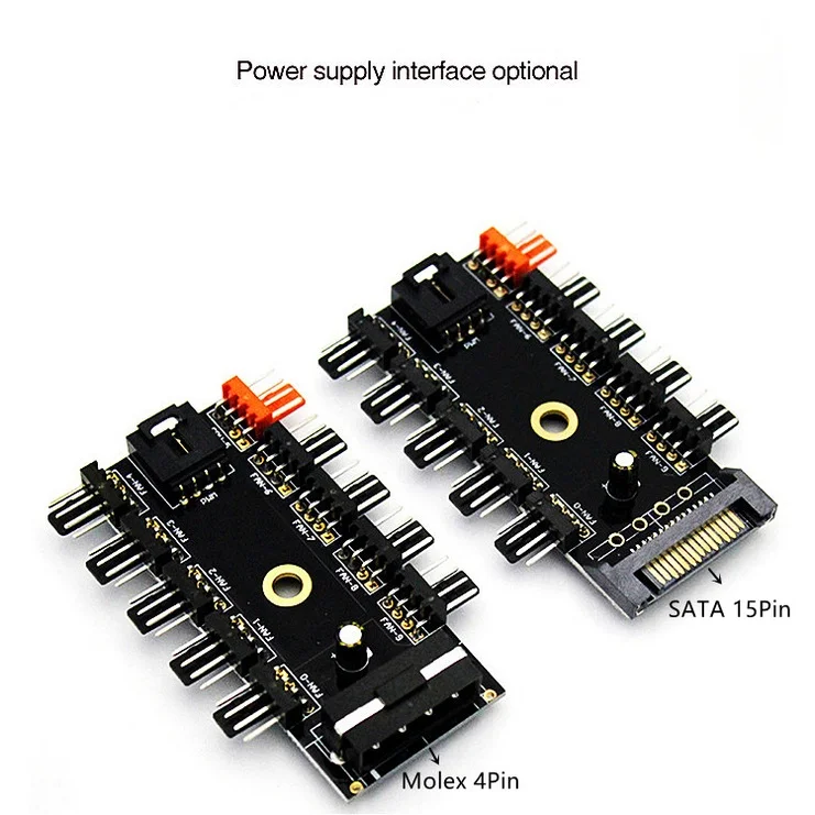 Chassis fan hub Speed Controller Regulator 12V 3Pin/4Pin 10 Interface SATA/Big 4PIN powered