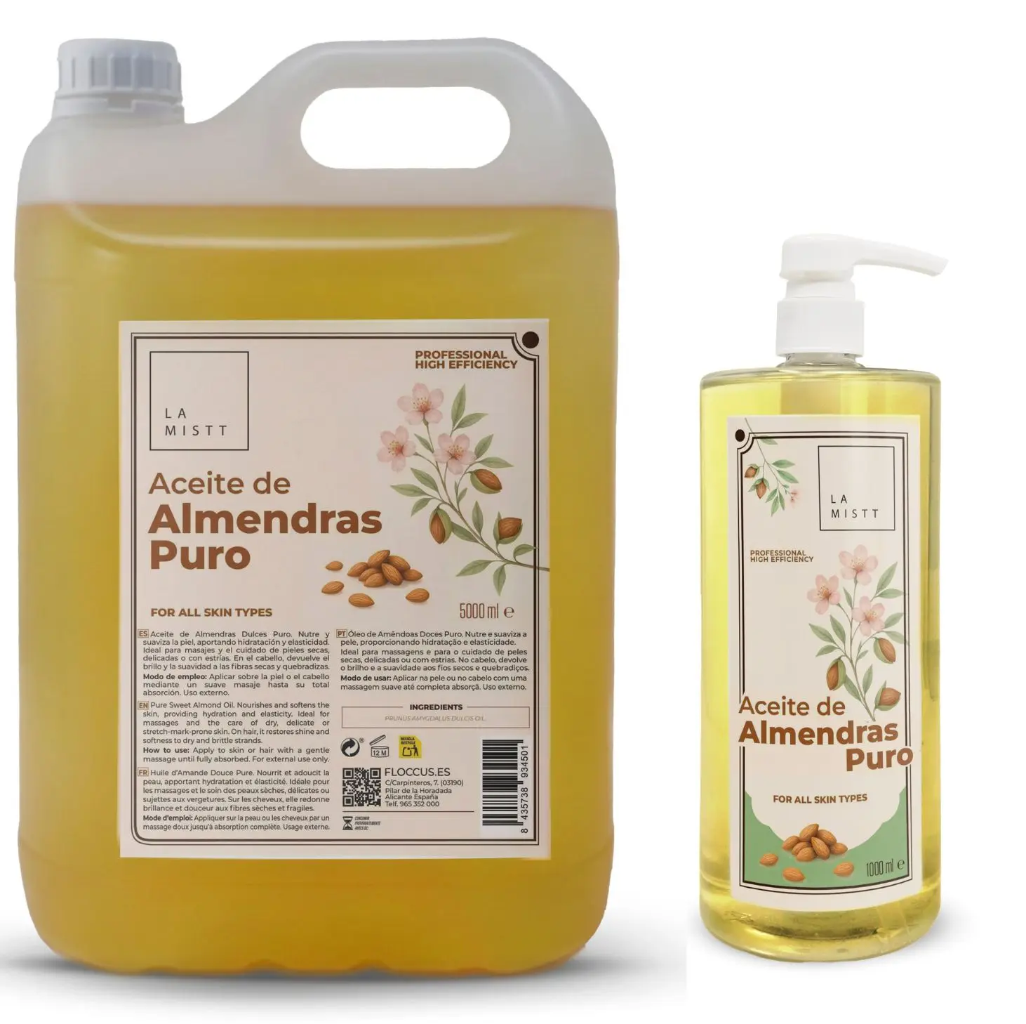 Aceite de Almendras Dulces Puro 5L + 1L |  Fórmula Natural | Aceite Para Masajes Uso Profesional | Apto para Todo Tipo de Pieles | Sin Parafina ni Colorantes