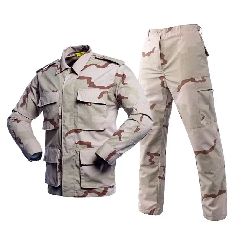 BDU Camouflage Suit Jacket+Pants Sets for Men's Wear-resistant Outdoor Training Hiking Green ACU Tactical Uniform