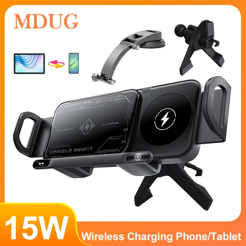 Imagen 2 del producto Soporte para teléfono con cargador inalámbrico para coche de 15W 360 °   Rotación para Samsung Galaxy Fold 6 5 4 Z Flip S25 S24 iPhone 16 15 Soporte para teléfono de coche