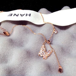New Shiny Butterfly Necklace Exquisite Double Clavicle Chain Jewelry Women Gifts Gold Plated Butterfly Pendant Ins Zircon Inlaid