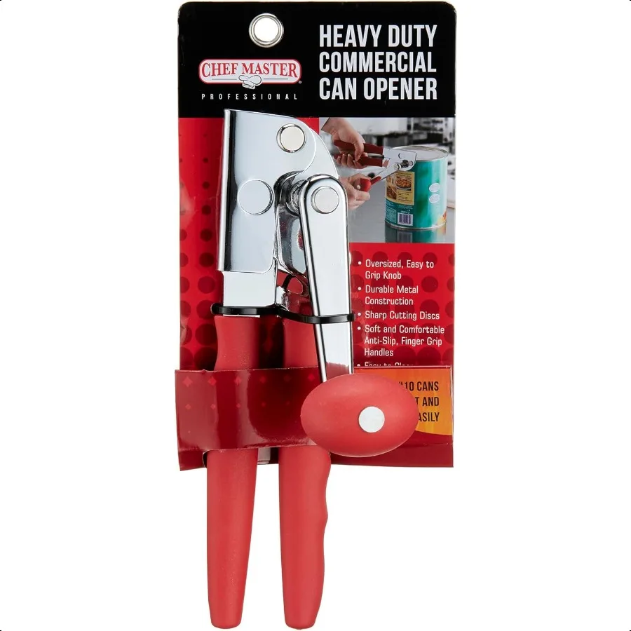 

Chef Master Commercial Can Opener Heavy Duty Manual Hand Crank for Large Cans with AntiSlip Grip Stainl Steel Restaurant Can Op