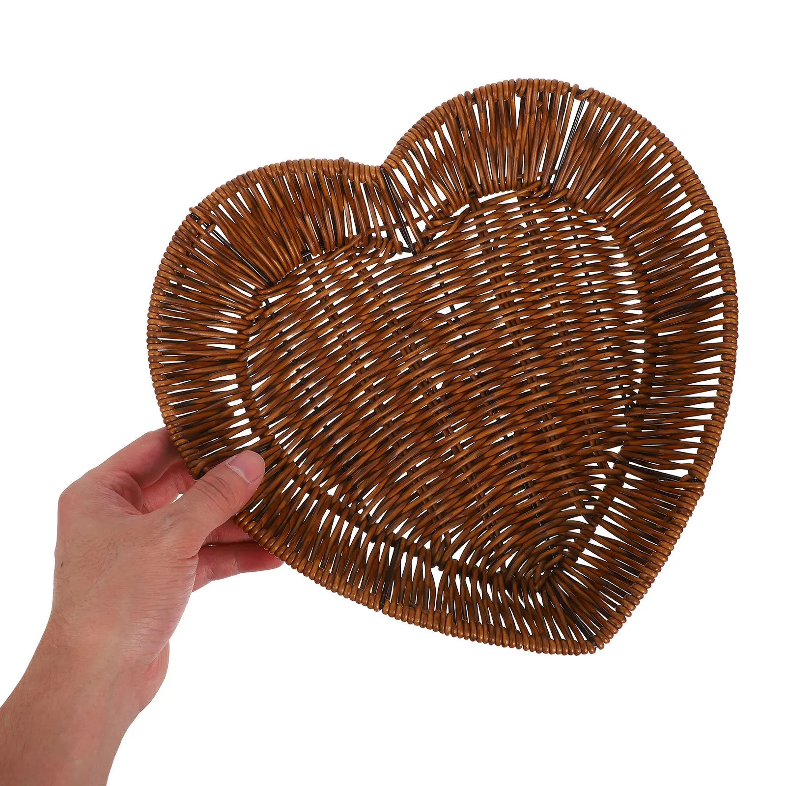 

2pcs Heart Shape Wicker Baskets Handwoven Bread Fruit Bowl Candy Dish Serving Tray Storage Container For Kitchen Dining Picnic