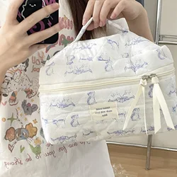 Borsa cosmetica da donna con fiore Vintage borse da viaggio da donna di grande capacità borse con pochette portatile in cotone trapuntato