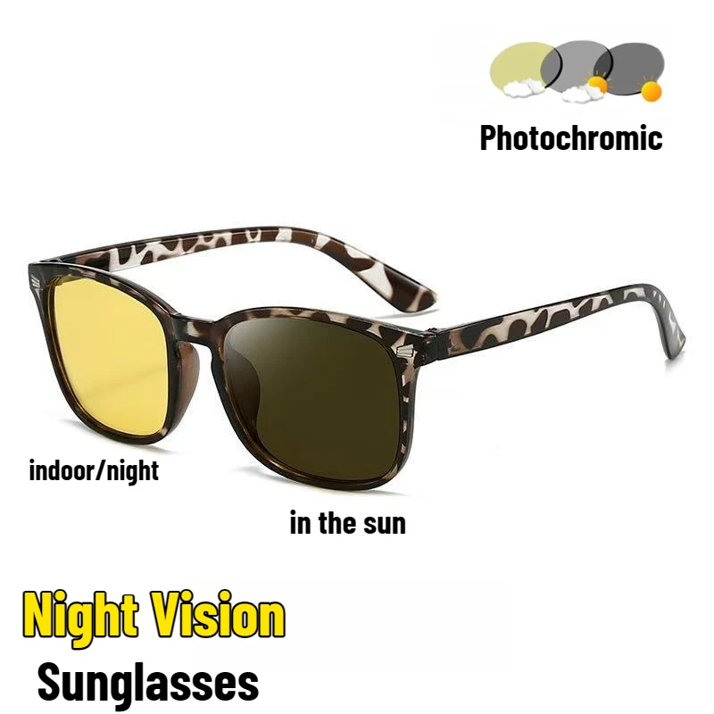 

New Square Frame Photochromic Night Vision Sunglasses Night Brightening Driving Glasses Outdoor Sports Cycling UV400 Sunglasses
