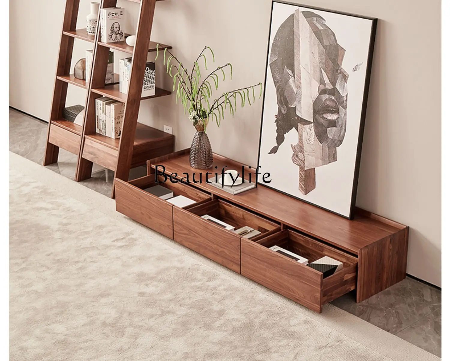 North American Solid Wood Small Apartment TV Stand Living Room Low Cabinet Audio-Visual Floor Modern Minimalist Floor Cabinet