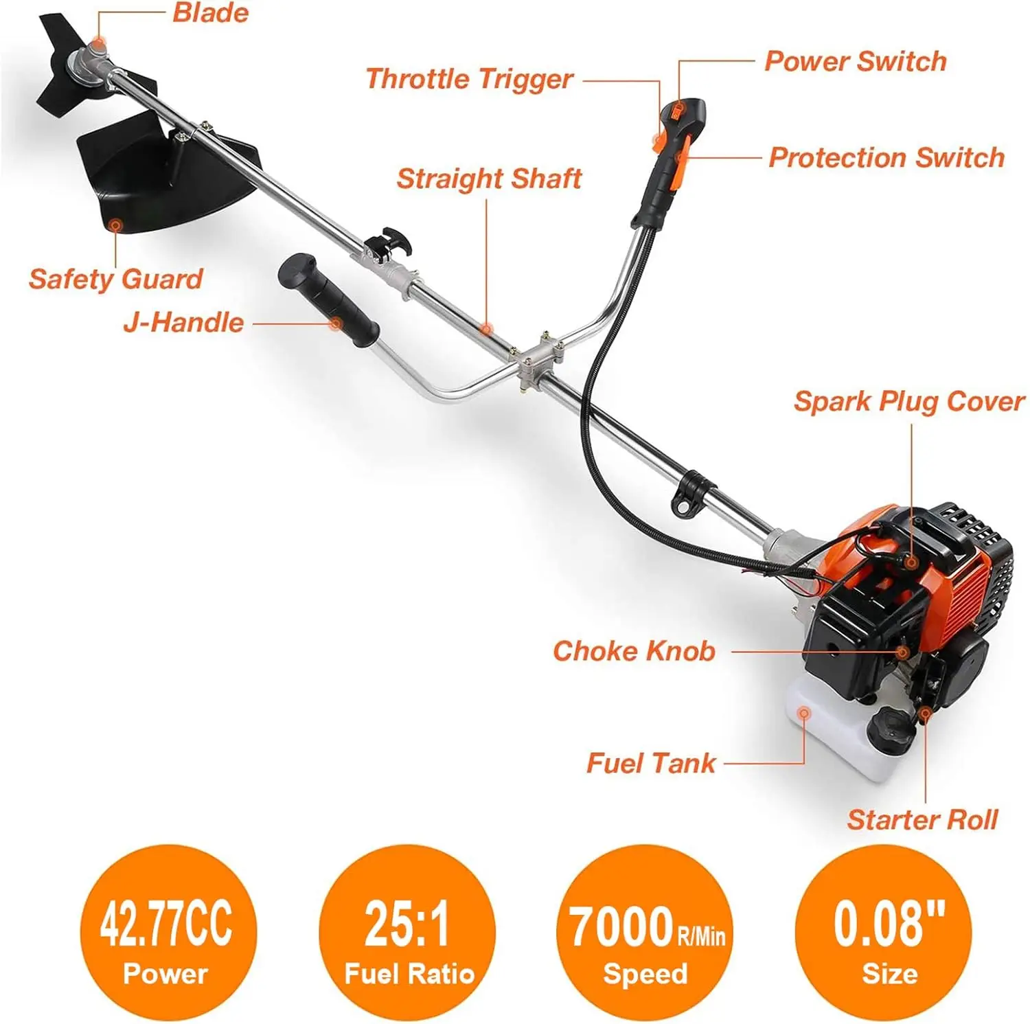 42.7cc Eater Gas Powered 2-in-1 Cordless Grass Trimmer/Edger, 2-Cycle Gas String Trimmer with 2 Detachable Head for Trimmin