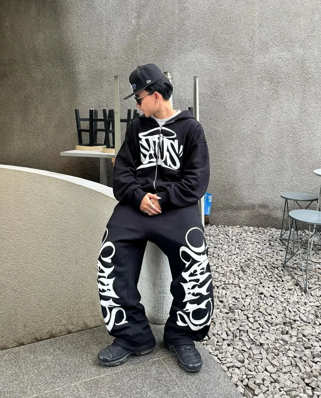 Hip Hop Letter Print Oversized Zip Up Hoodie Sweatpants Two Piece Set Y2K Clothes Tracksuit Men Casual Pants Tops Men Clothing