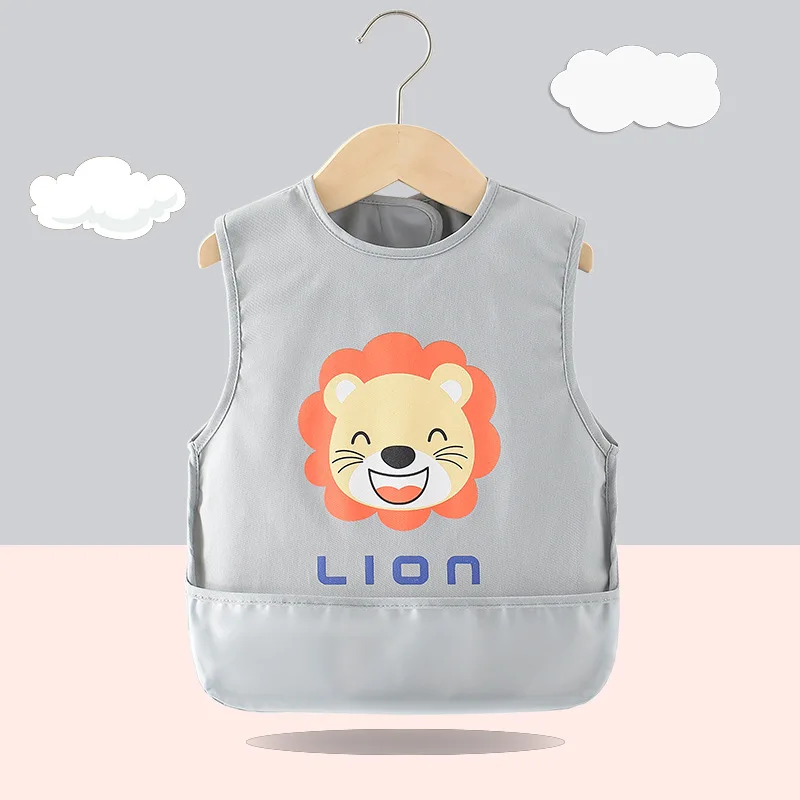 Baby Eating Bibs Aprons Waterproof Cartoon Lion Elepant Sleeveless Kids Kindergartens Eatting Clothes