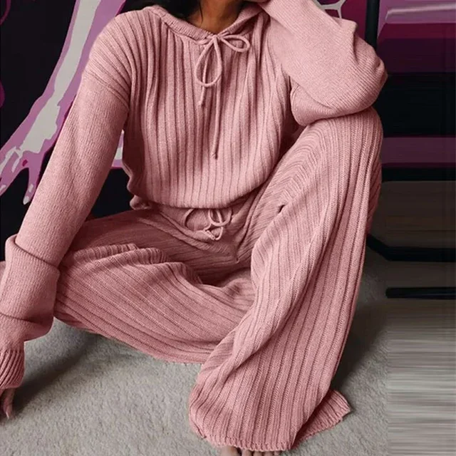 Wiosna jesień kobiety z długim rękawem z kapturem Homewear piżamy garnitury Casual solidna 2 szt. Odzież codzienna moda elegancka odzież uliczna Homewear