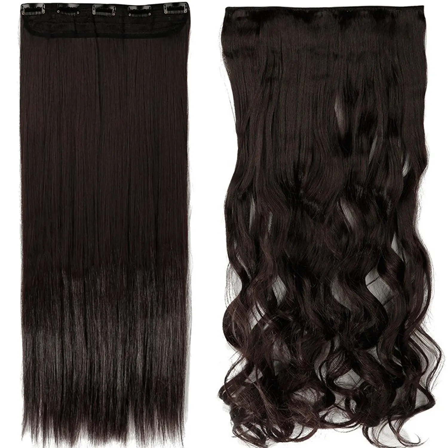 # 2 مستقيم قطعة واحدة كليب في شعر مستعار بشري 100% شعر الإنسان بني داكن 3/4 كامل الرأس 5 كليب في وصلات الشعر للنساء #4