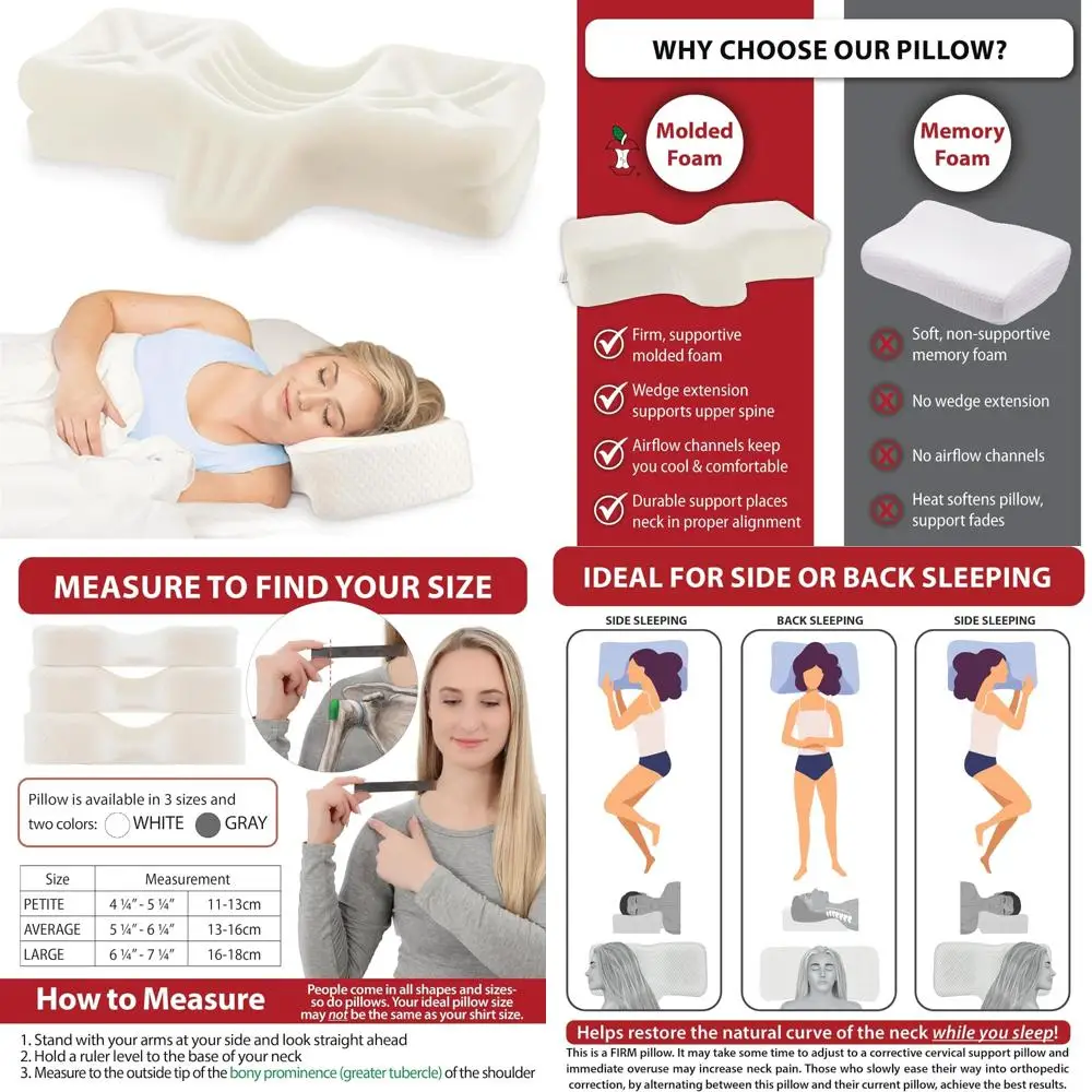 

Cervical Support Orthopedic Foam Pillow for Back and Side Sleepers - Firm Support, Large Size