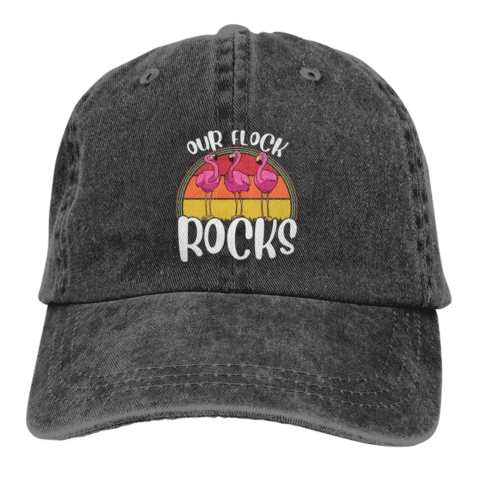 

Our Flock Rocks Flamingo Baseball Cap Golf Dad Hat Adjustable Original Classic Low Profile Cotton Hat Men Women