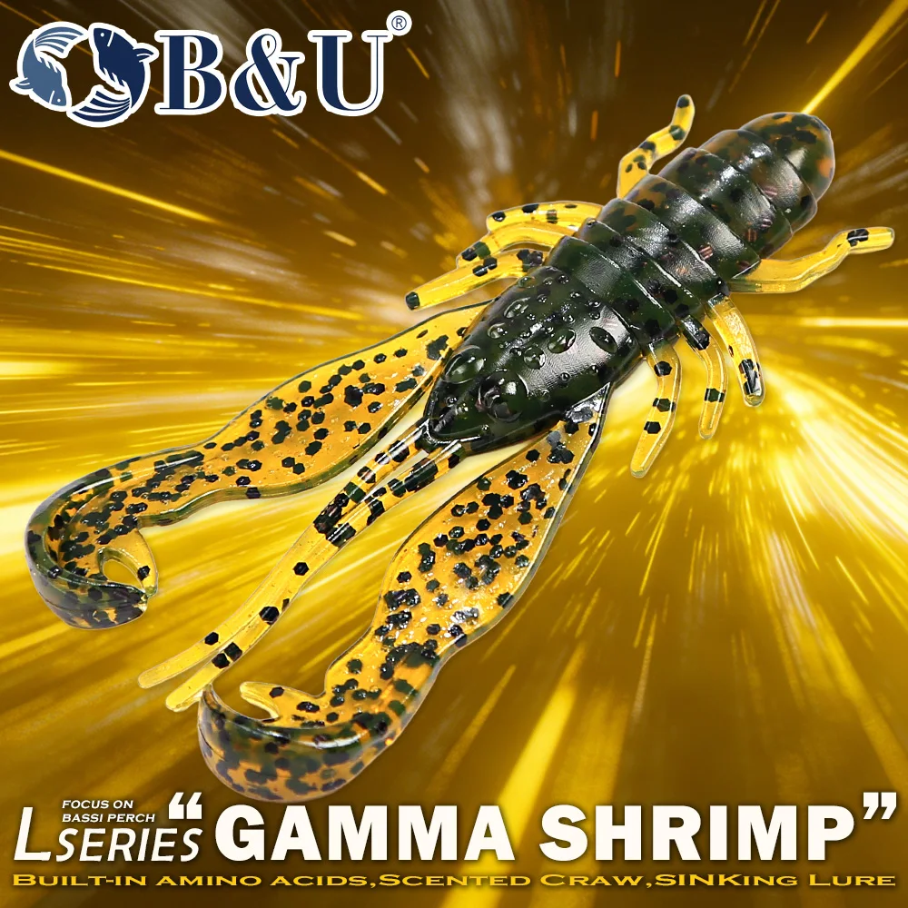 B&U Weichköder Craw Shrimp mit Aminosäure-Duft, lebensechte Weichplastik-Köder für Süßwasserfischen auf Barsch, Zander und Hecht