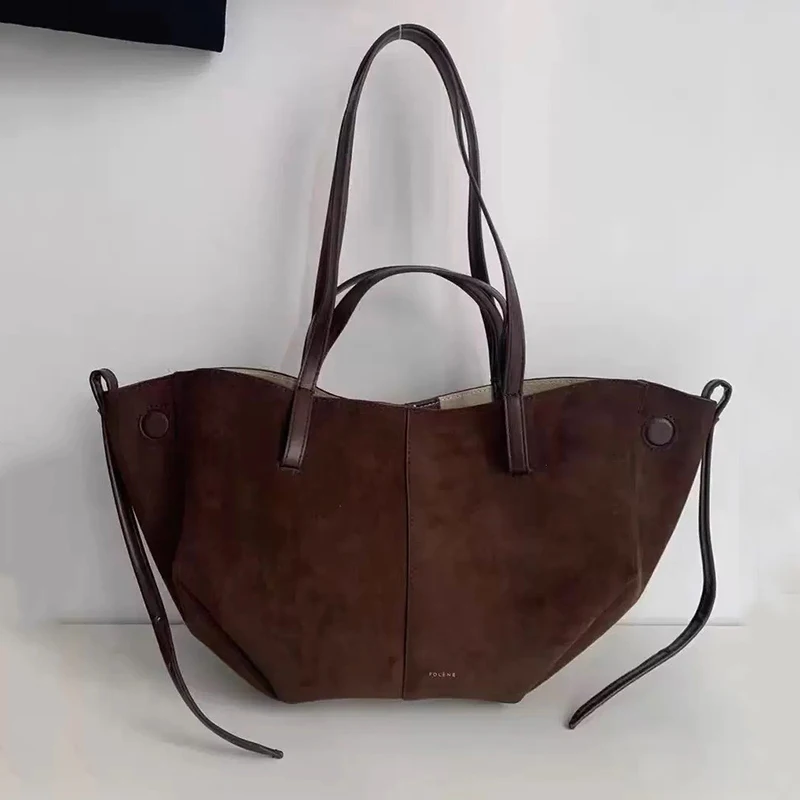 

Genuine Leather - Frosted Cowhide Top Layer Cowhide Bag Niche Design Shoulder Bag Large Capacity Commuter Tote Wing Bag