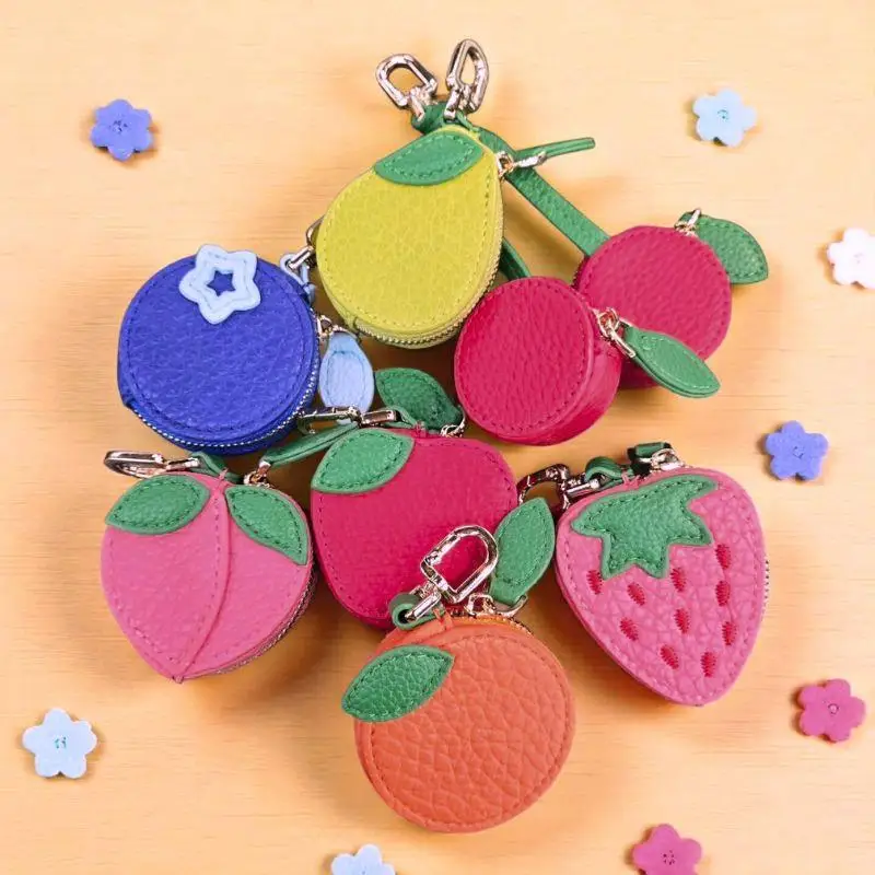 

Mini Cute Fruit Shape Coin Purse Creative Leather Bag Charm Wallet Women Cherry Blueberry Fruit Charm Change Bag Keychain Gifts