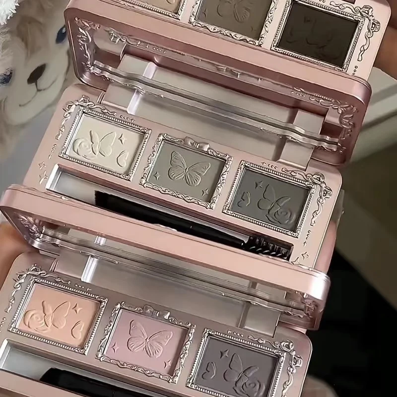Flower Knows Eyebrow Makeup Kit, Long-Lasting Matte Brow Powder Midsummer Fairytales Collection Eyebrow Palette สีน้ำตาลเข้ม