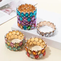 New Fashion Zirconia Bangle For Women Gold Color Copper Crystal Bracelets Elastic Hand Accessory