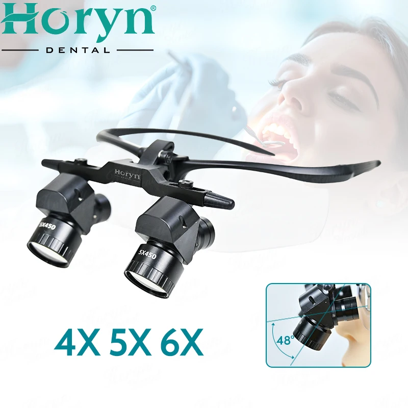 4X 5X 6X Dental Surgery Headlight 48 Angle Loupes with 5W LED Binocular Magnifier 300-600 mm Interpupillary Distance Adjustable