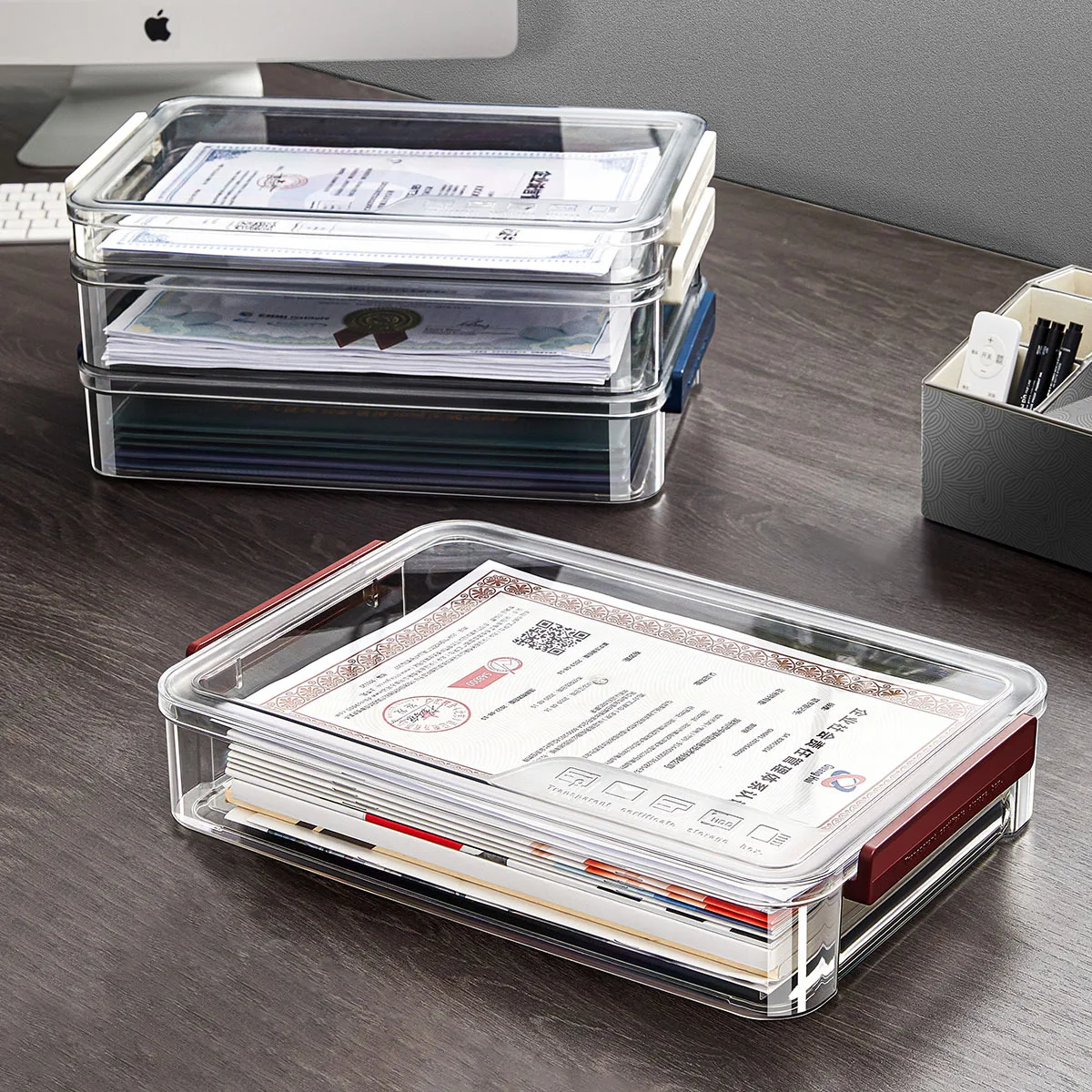 Transparent Desktop Drawer Storage Box A4 Document Certificates Storage Case Office Archive Data Organizer With Lid