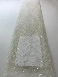 African Lace Fabric 2024 High Quality Elegant Lace Nigerian Sequins Embroidered French Tulle Beads Lace Fabric for Sewing FS5826