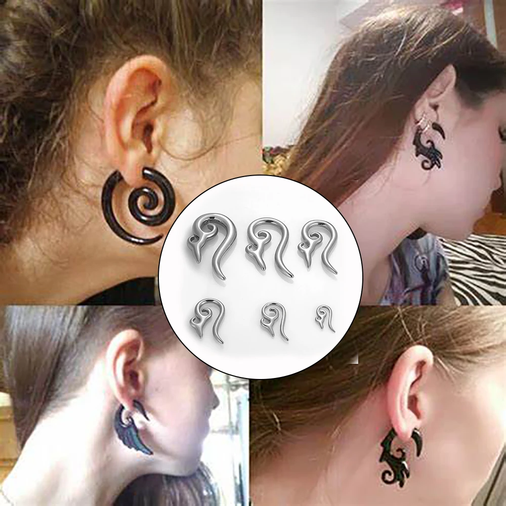 1 زوج فاسق قياس دوامة هوب القرط الفولاذ المقاوم للصدأ خاص على شكل الأذن تفتق ثقب المتوسع شماعات مجوهرات للجسم اكسسوارات