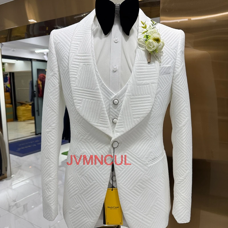 2026 Men's White 3 Piece Suit Slim Fit Wedding Groom Business Formal Party Host Prom Blazer Vest Pants Set Elegant Outfit