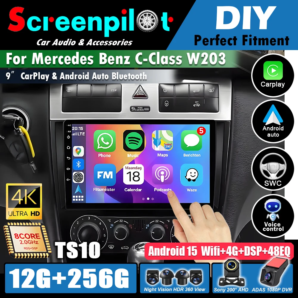 Car Radio For Mercedes Benz C-Class W203 5G GPS Navigation Android 16 WIFI Auto Multimedia Video Player Stereo Head Unit