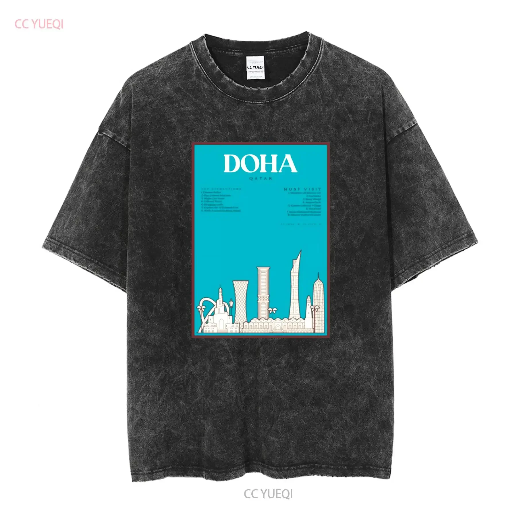Doha T shirt Capital Of Qatar 100 Premium Cotton long sleeves vintage Washed streetwear Versatile designer clothes Breathable