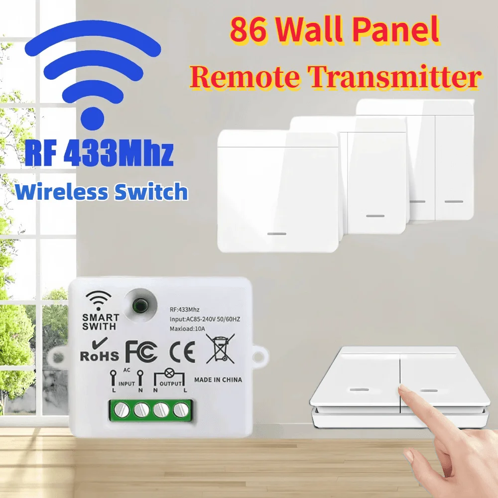 433Mhz Wireless Remote Control Light Switch 110V 220V Mini Relay Receiver 86 Wall Panel Switch for Smart Home Led Light Lamp Fan