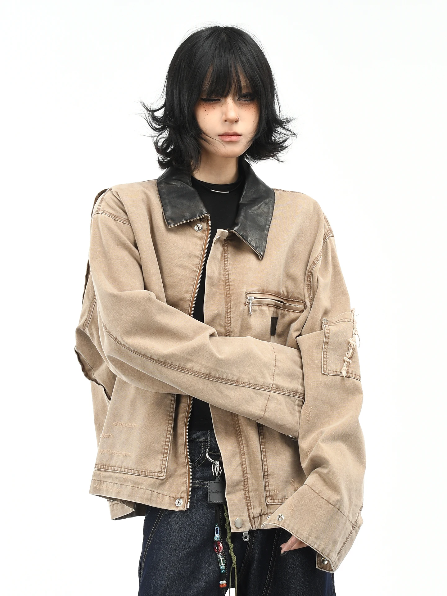 

OV Original American Retro Detroit Waed Work Jaet Men's Destroy Design Sense Autumn Outerwear Women's Trendy ort Coat