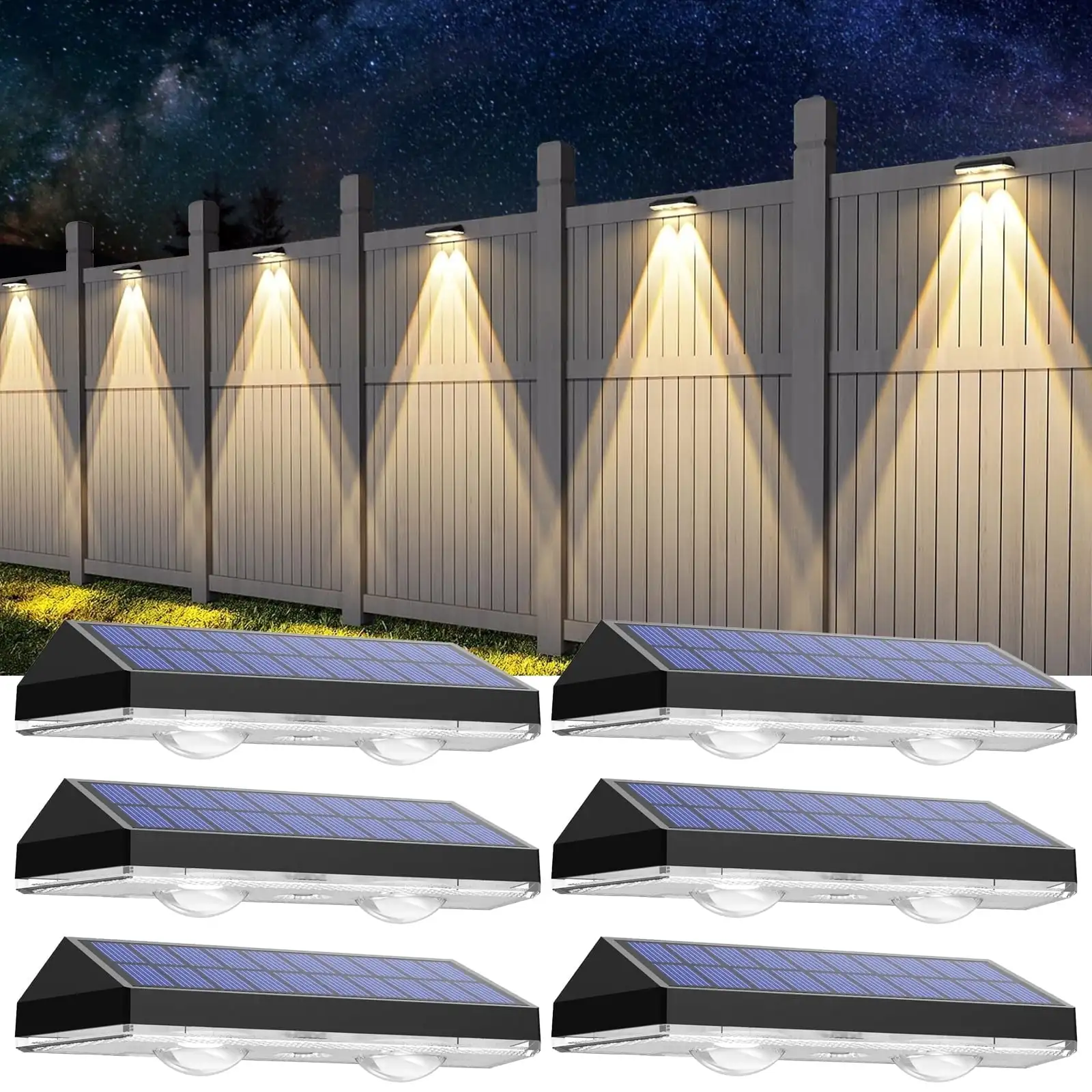 

Solar Fence Lights Outdoor- IP65 Waterproof 3 Mode Solar Deck Lights for Outside Yard Railing Step Patio Stair and Wall (6 pack)