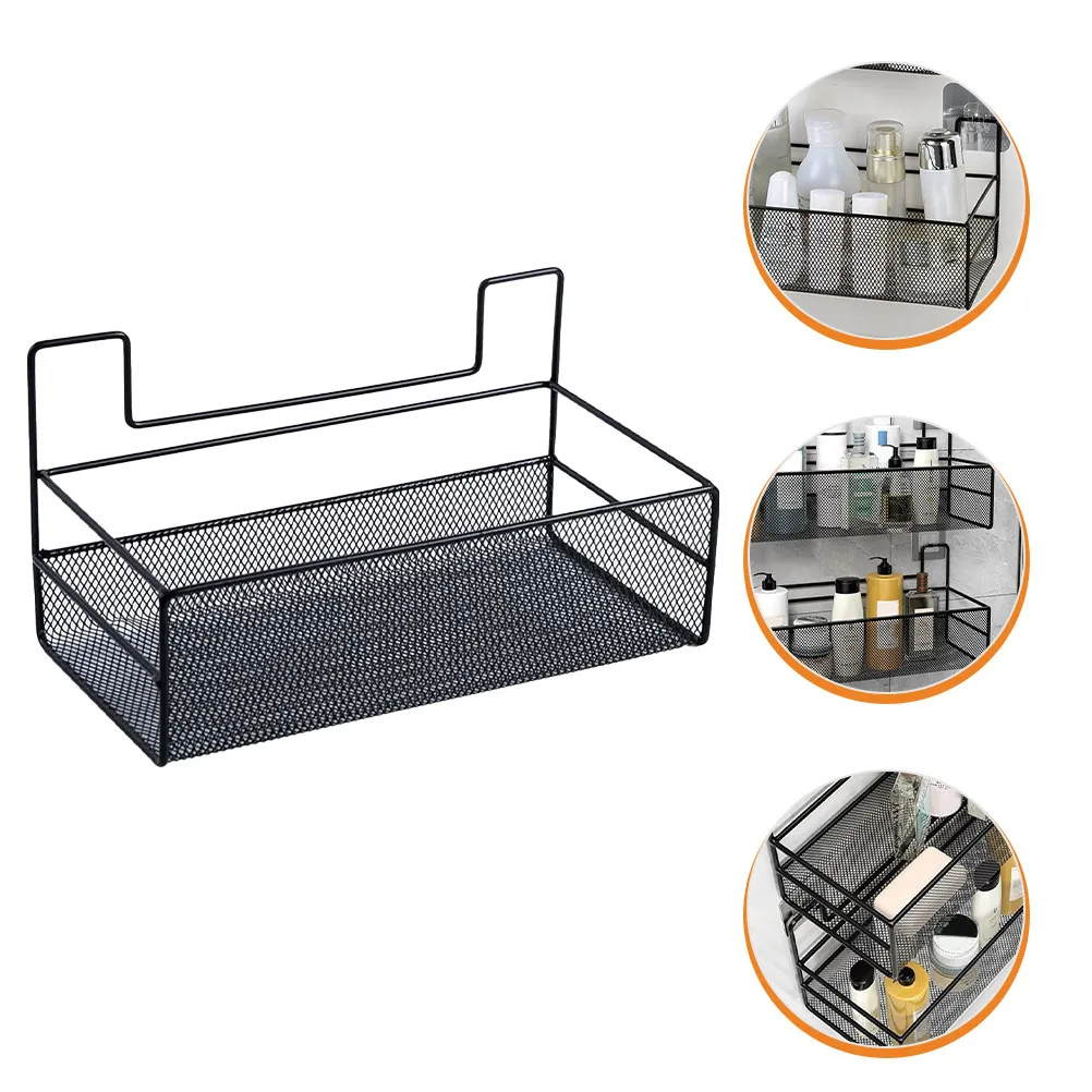 Hanging Wire Bathroom Storage Basket Iron No Drilling Wall Mounted Organizer Large Capacity Toilet Shower Shelf Black Wire