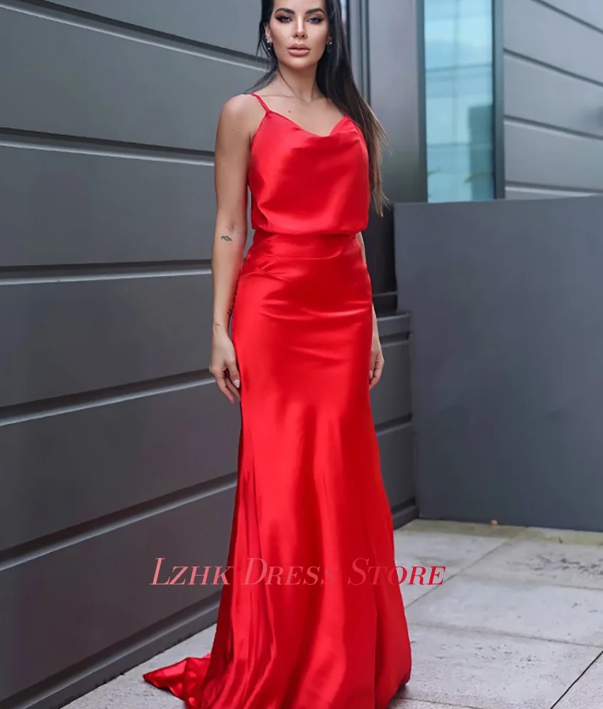 Abito da sera personalizzato con spalline a sirena in raso sexy personalizzato Abiti da celebrità senza maniche con scollo a cuore di alta qualità