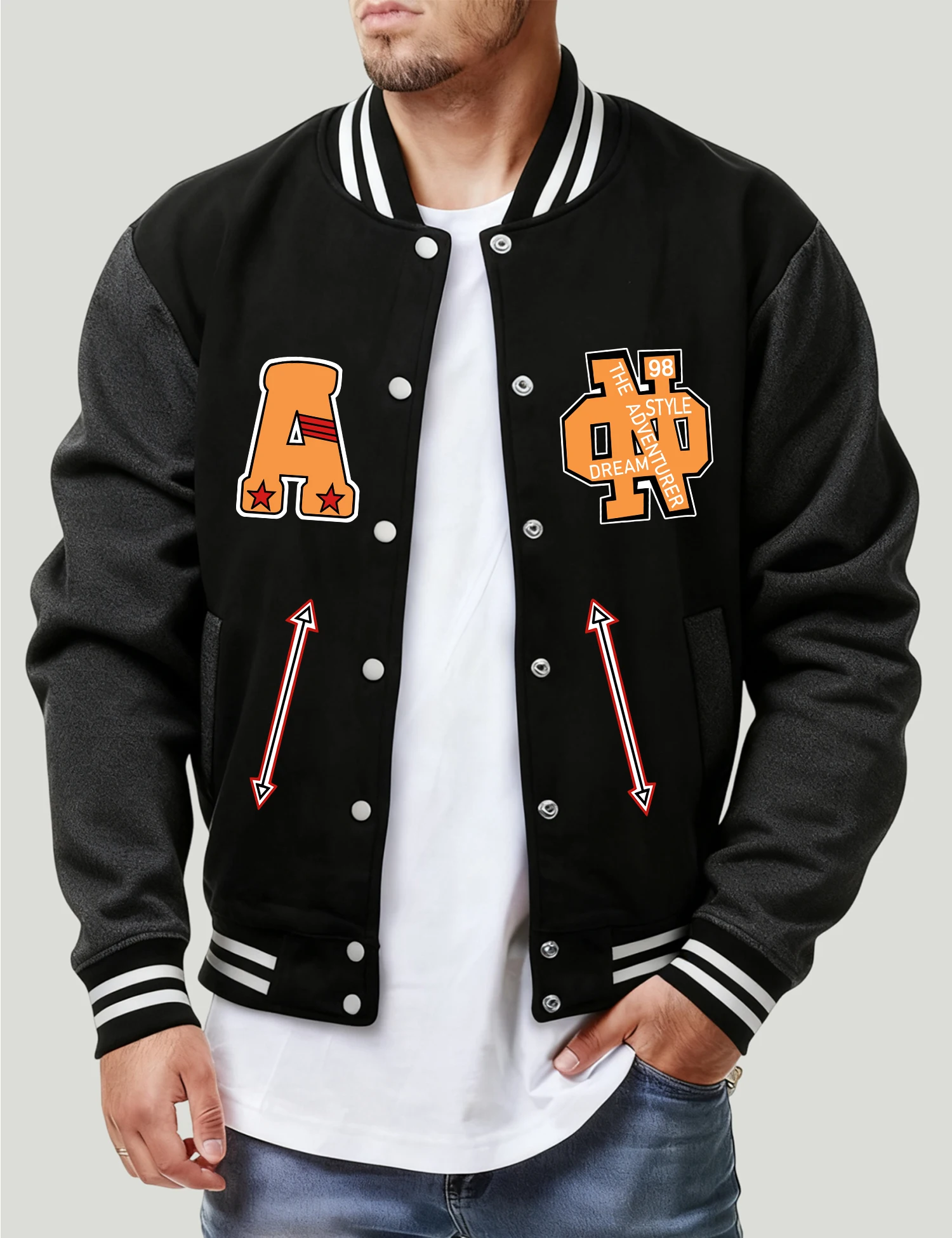 

The Adventurer Style 98 Print Man Basics Baseball Jacket Casual Clothes Autumn Loose Jersey Fleece Unisex Vintage Clothing