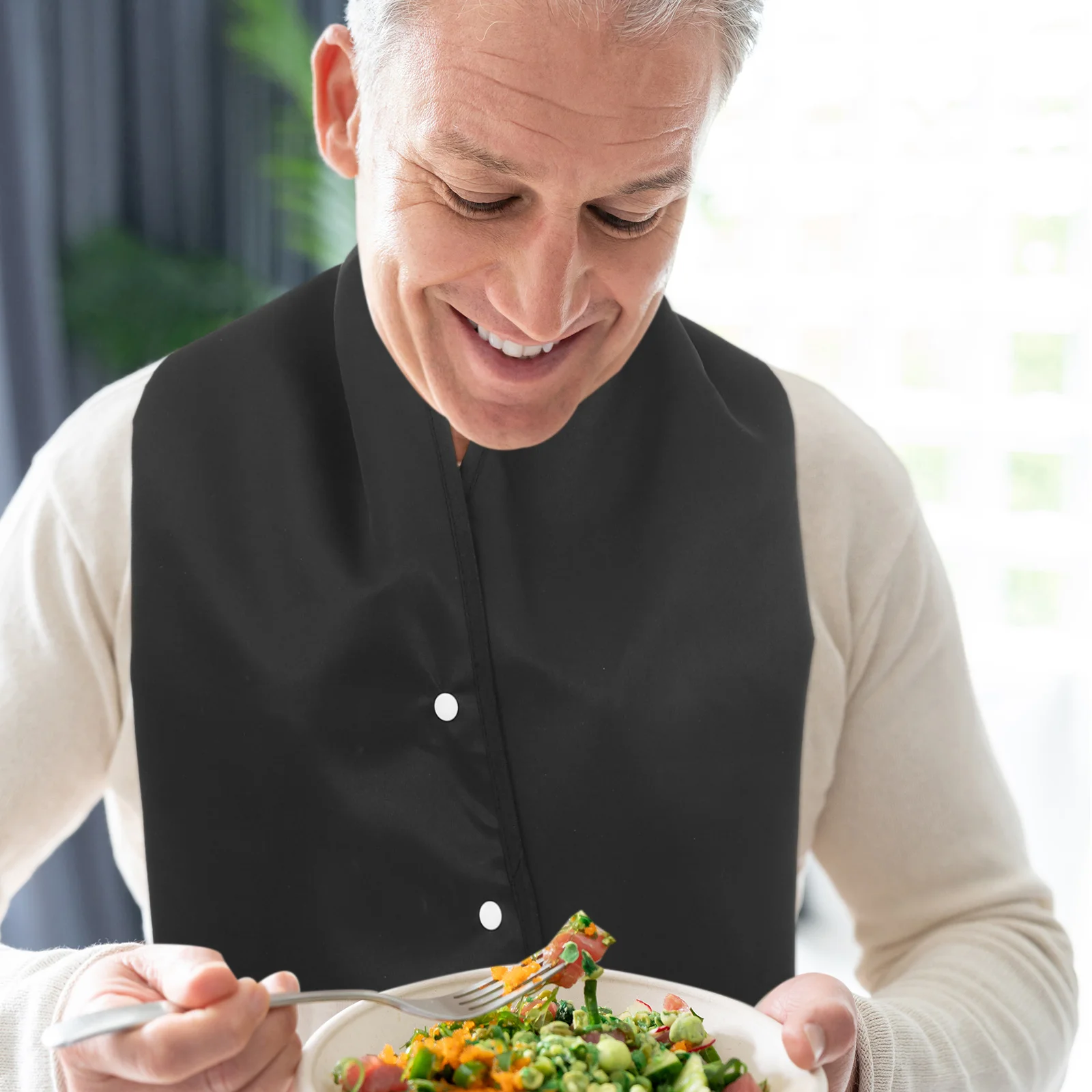 

Adult Bib Scarf Double Layer Polyester Waterproof Elderly Bib Clothing Protector Washable Mealtime Clothing Protector Elderly